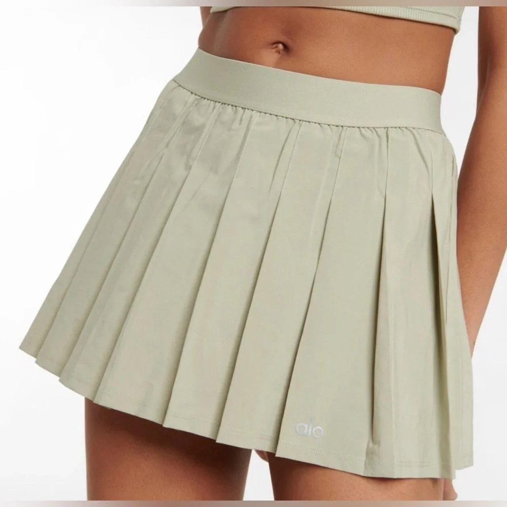 ALO Varsity Tennis Pleated Mini Skirt Limestone Green Size XXS/XS
